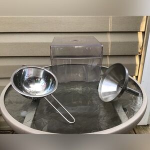 Kitchen Lot, Acrylic Recipe Box, Stainless Steel Funnel, Hand Strainer